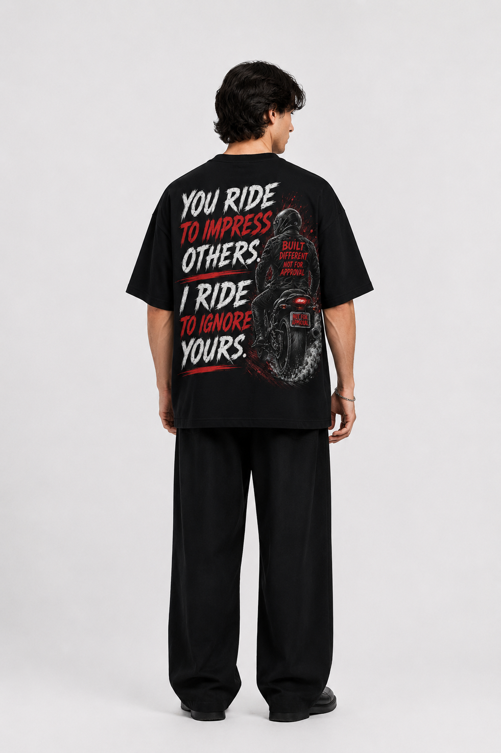 StitchVaults™ Ride To Ignore Oversized Biker Graphic T-Shirt for Men