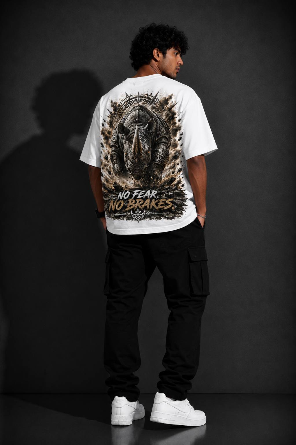 StitchVaults™ No Fear No Brakes Oversized Rhino Graphic T-Shirt