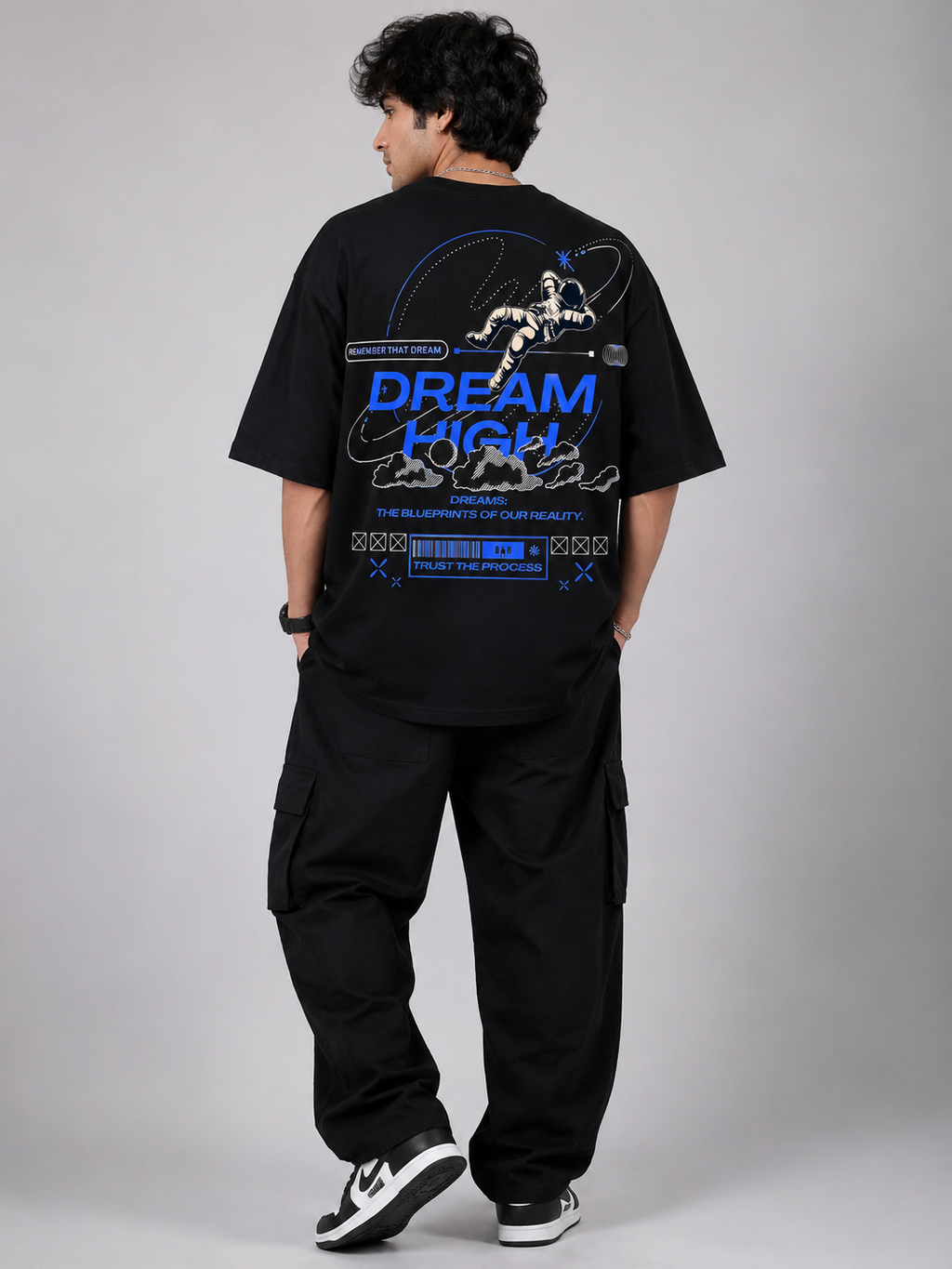 StitchVaults™ Dream High Astronaut Oversized Graphic T-Shirt for Men