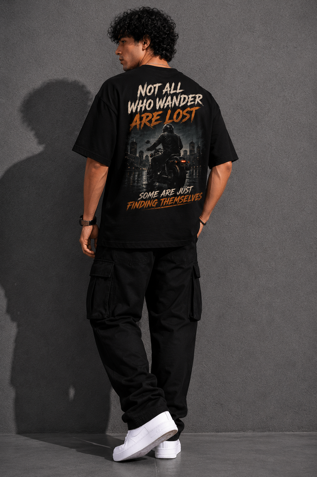 StitchVaults™ Not All Who Wander Are Lost Oversized Biker T-Shirt for Men