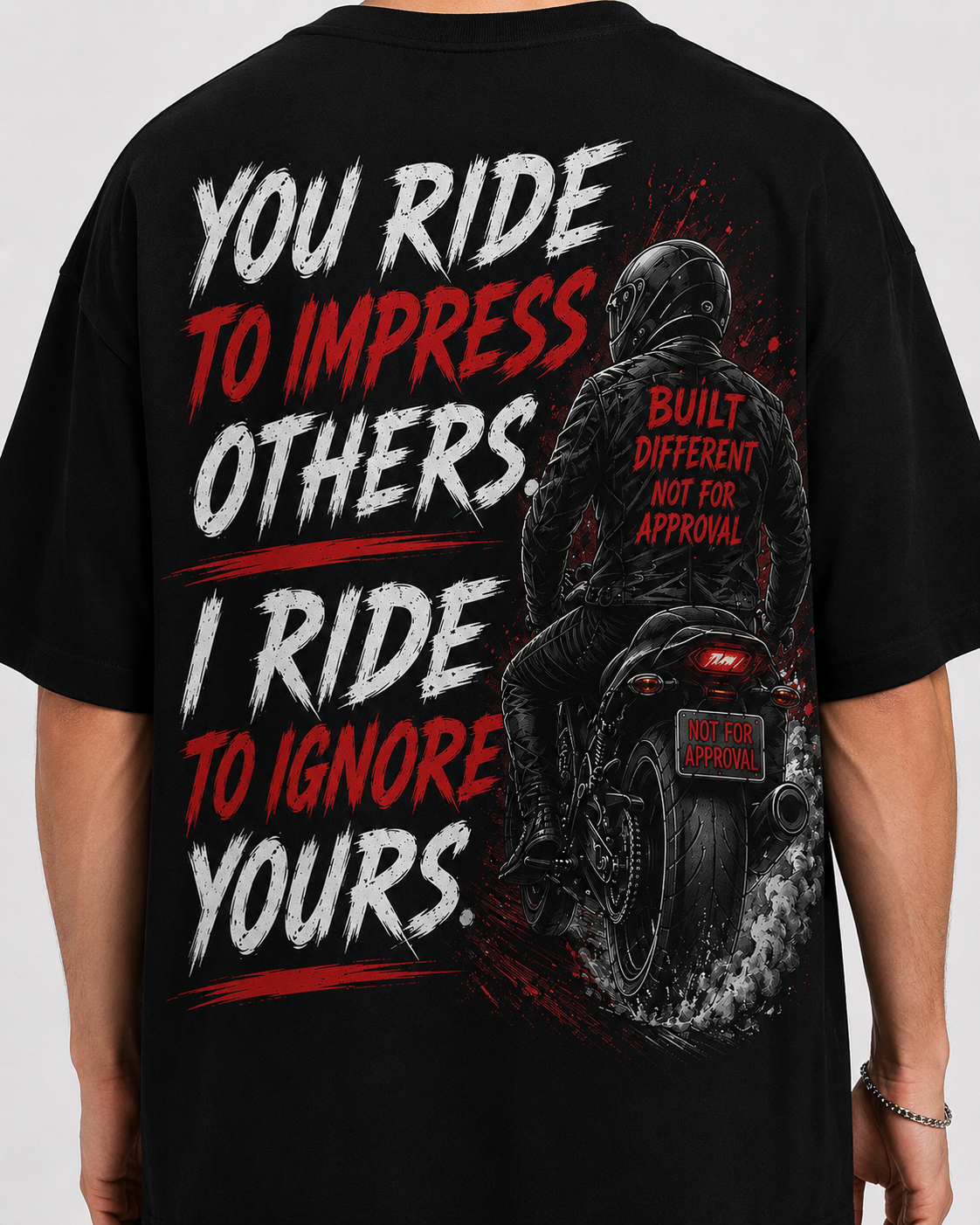 StitchVaults™ Ride To Ignore Oversized Biker Graphic T-Shirt for Men