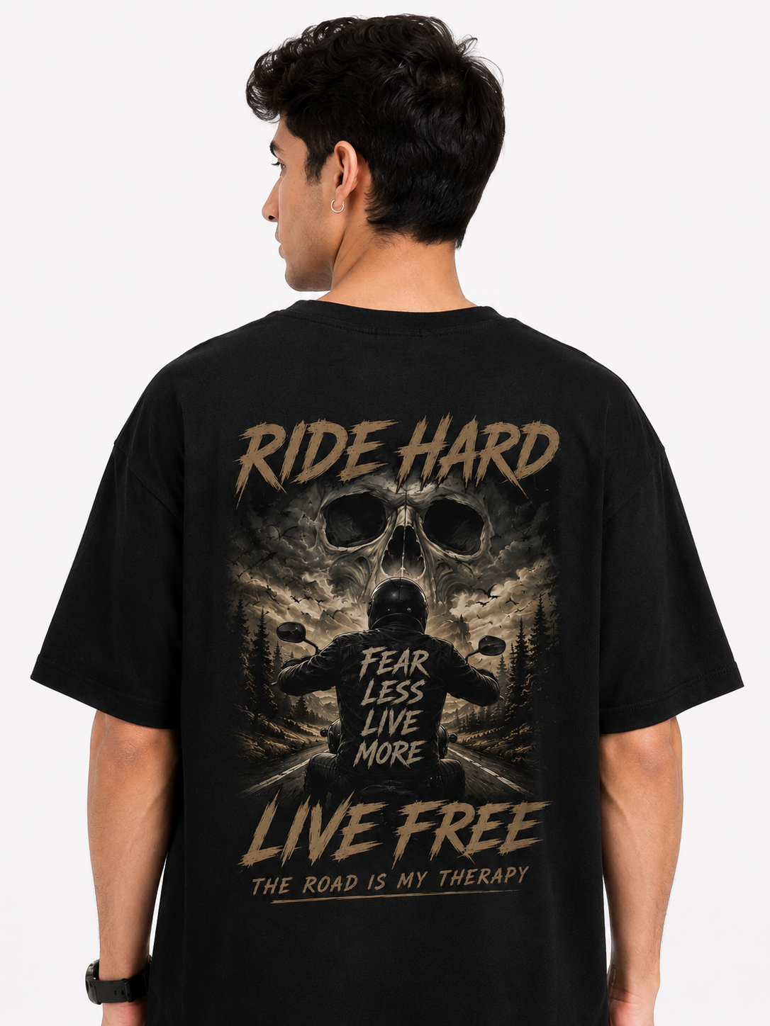 StitchVaults™ Ride Hard Live Free Oversized Biker T-Shirt for Men