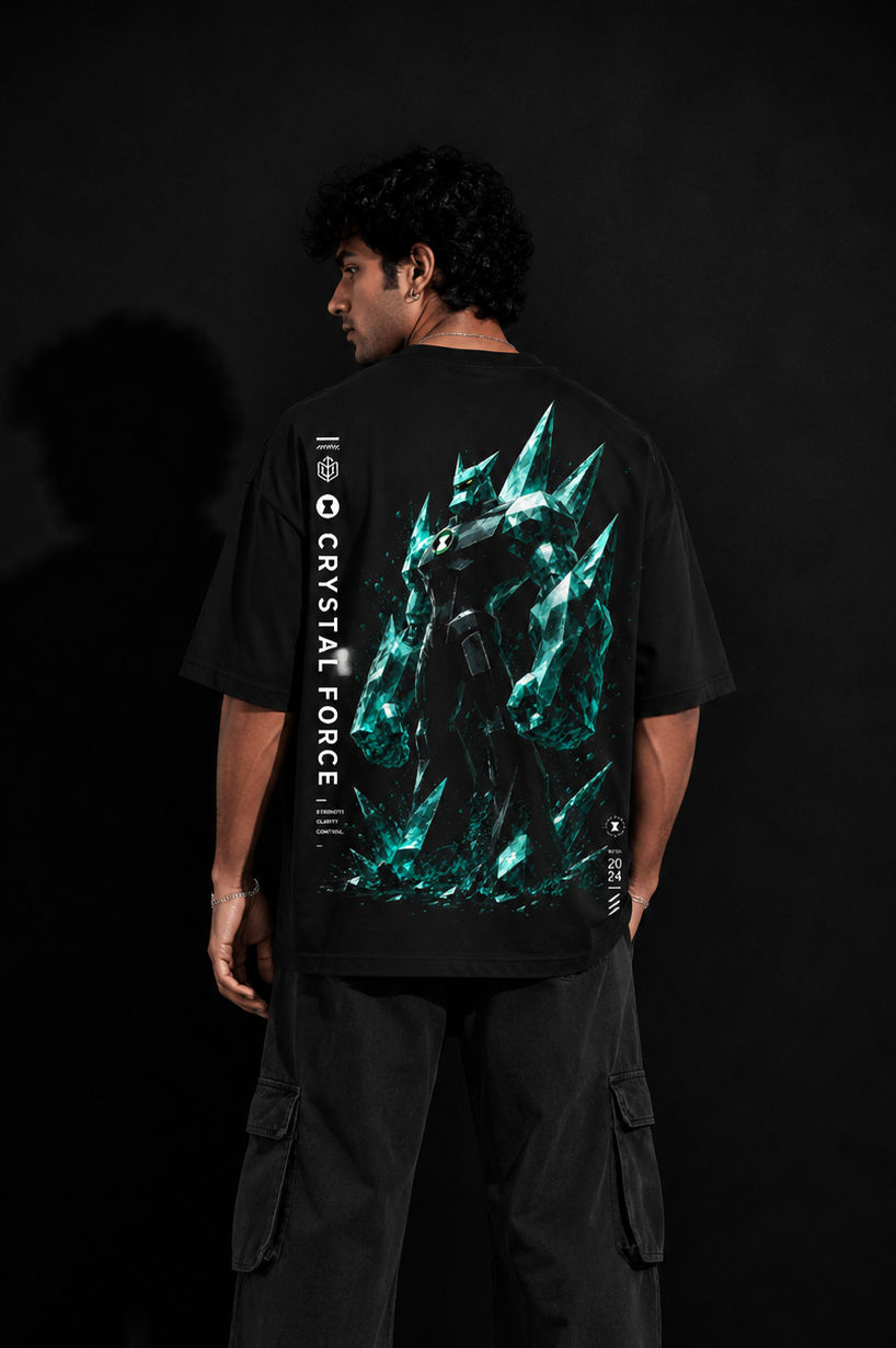 StitchVaults™ Crystal Force Oversized Graphic T-Shirt – Alien Warrior Edition