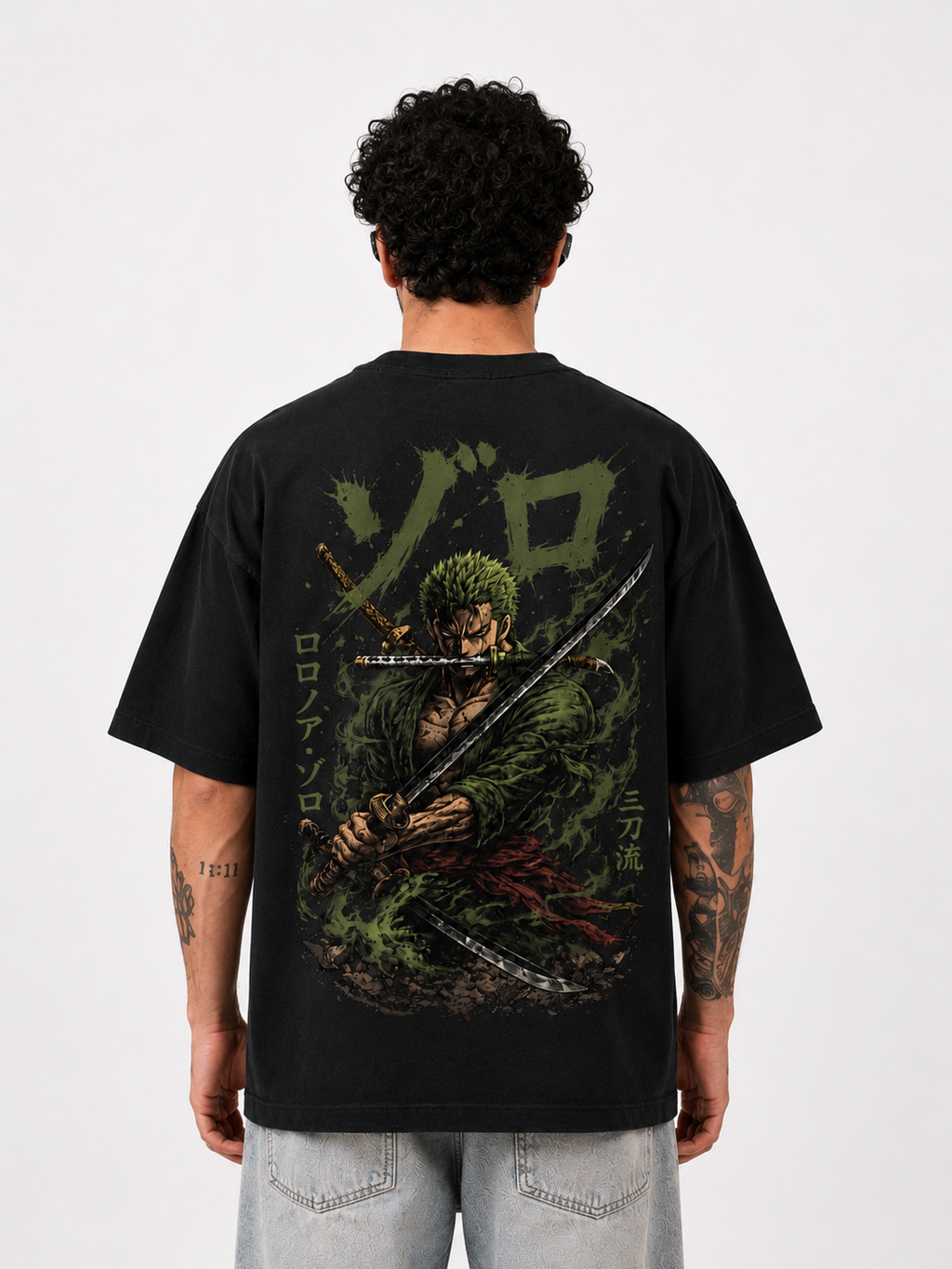 StitchVaults Zoro Shadow Warrior Oversized Anime T-Shirt for Men