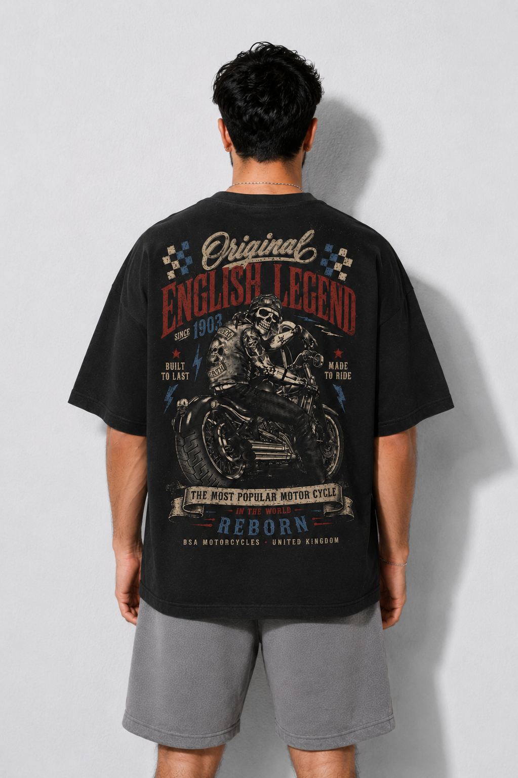 StitchVaults™ English Legend Vintage Biker Oversized T-Shirt for Men