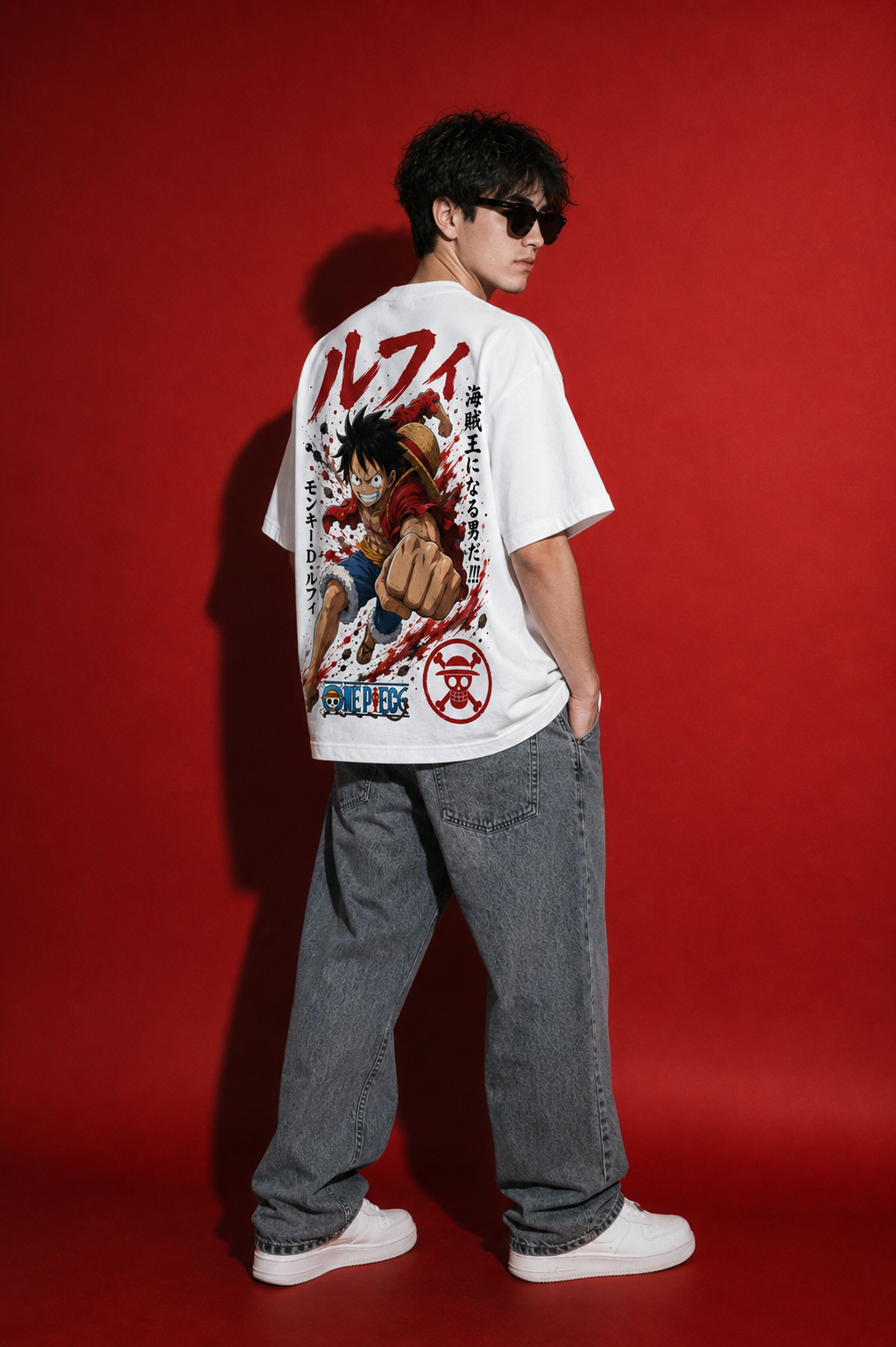LUFFY GEAR RUSH™ Oversized Anime Streetwear Tee – White Edition