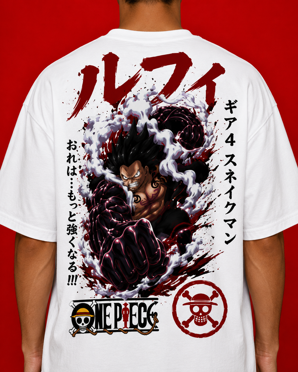 LUFFY GEAR 4 SNAKEMAN™ Oversized Anime Streetwear Tee – White Edition