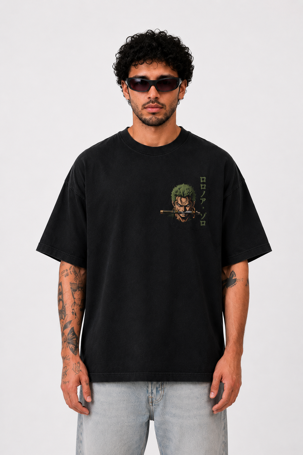 StitchVaults Zoro Shadow Warrior Oversized Anime T-Shirt for Men