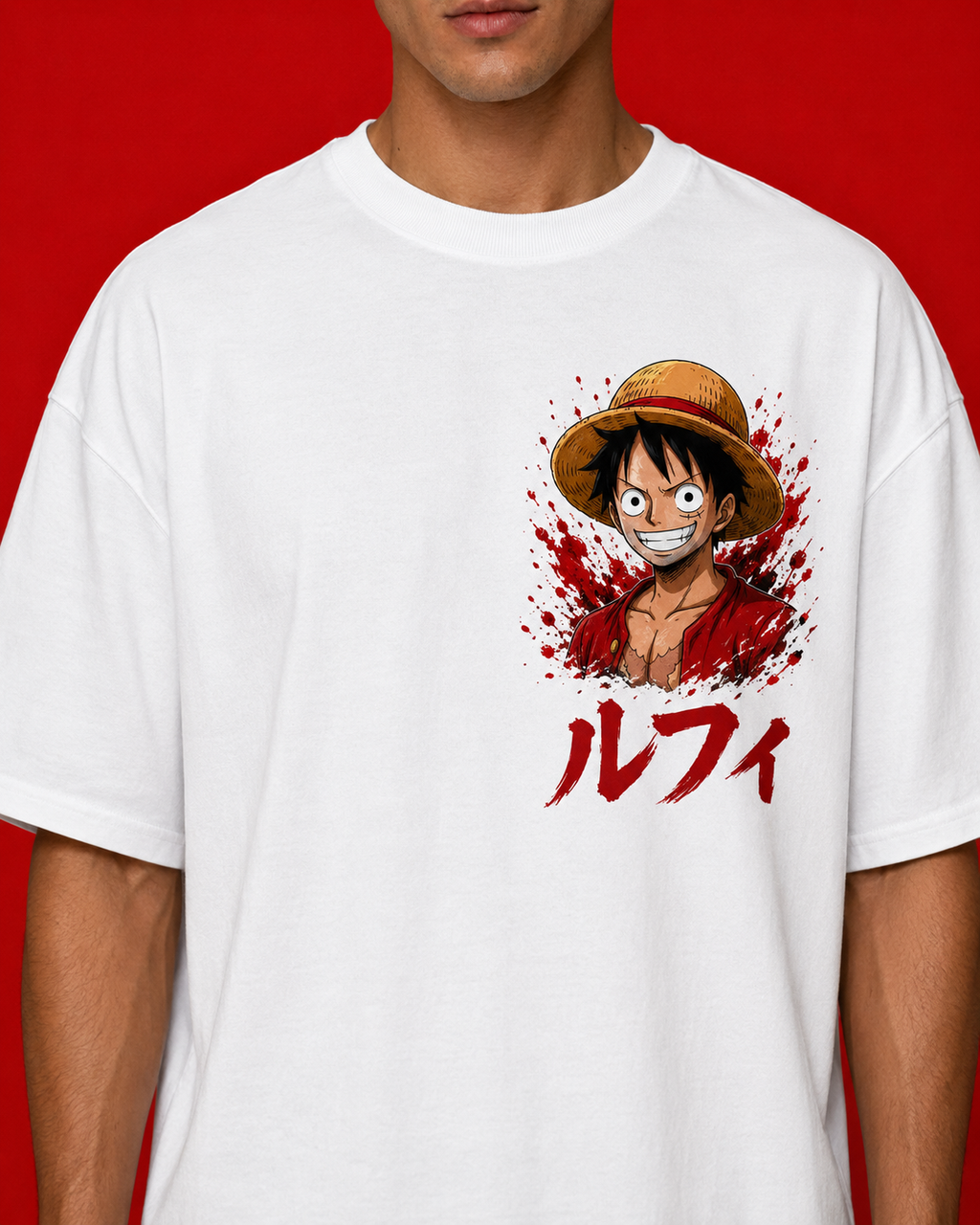 LUFFY GEAR RUSH™ Oversized Anime Streetwear Tee – White Edition