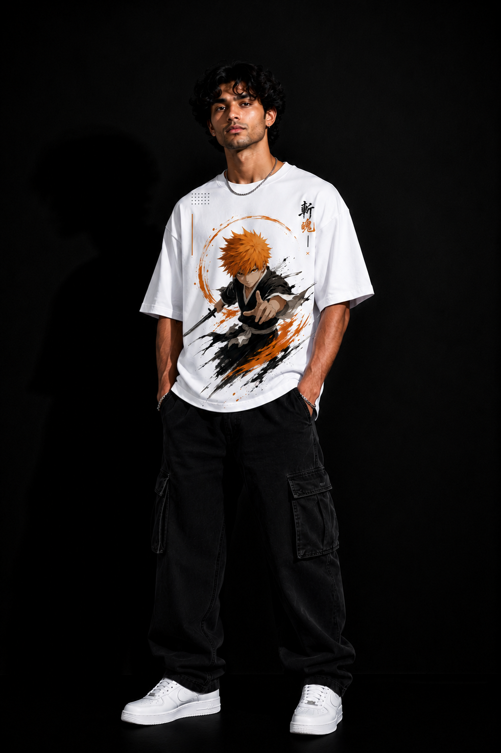 StitchVaults™ Anime Warrior Oversized Graphic T-Shirt for Men
