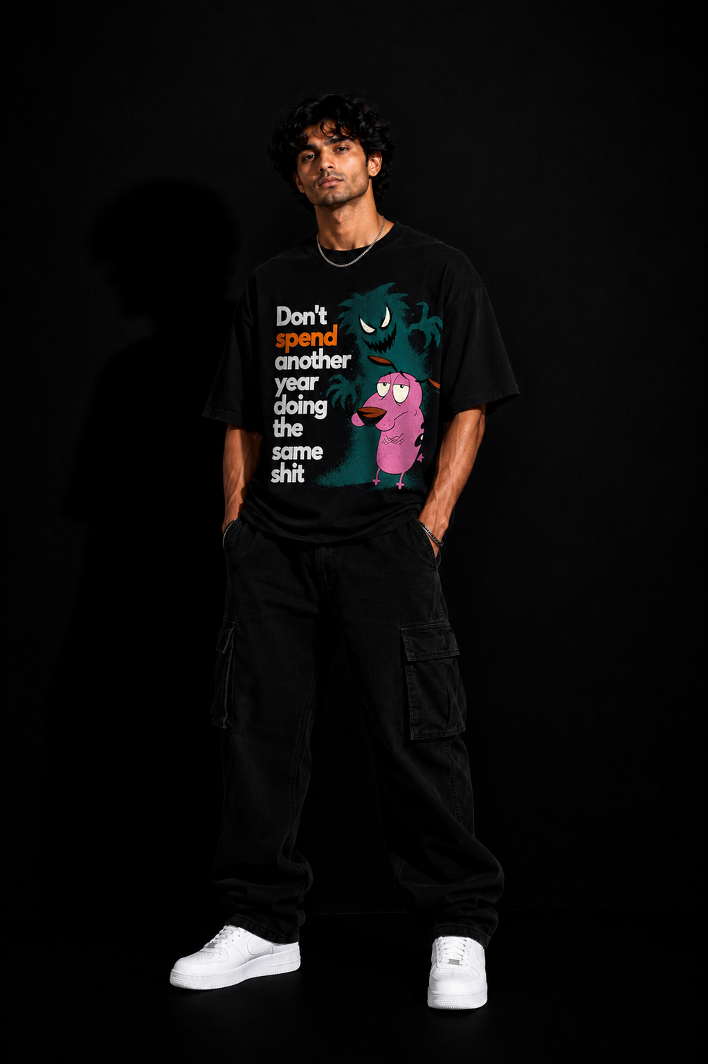 StitchVaults™ Courage the Cowardly Dog Oversized Graphic T-Shirt – Don't Spend Another Year Doing The Same Sh*t