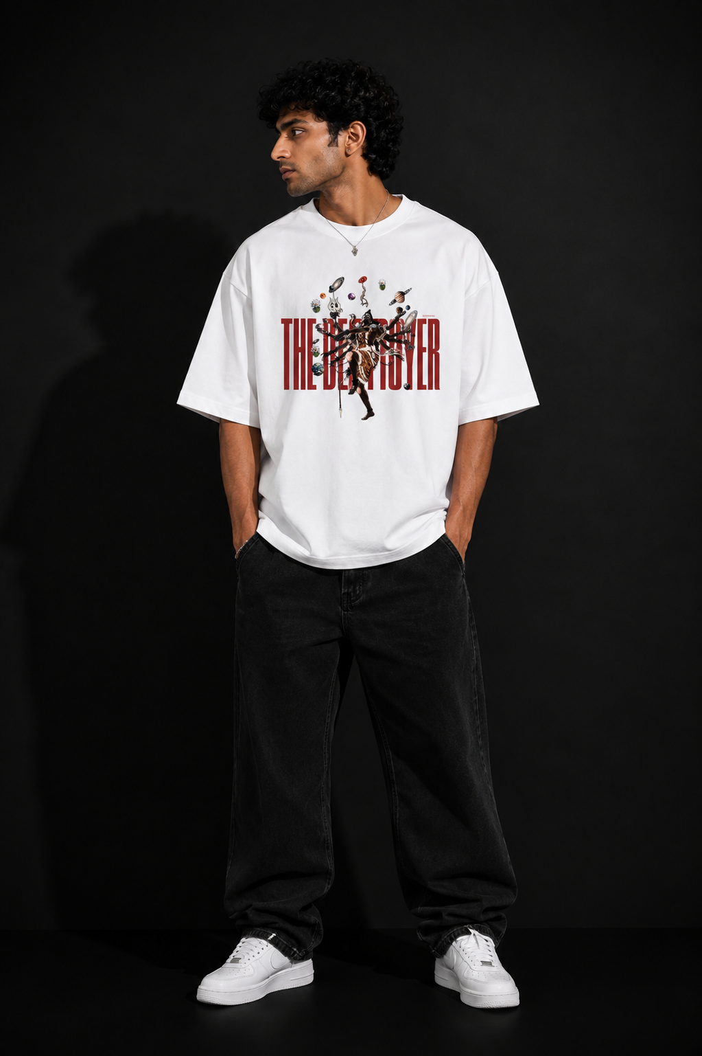 StitchVaults™ The Destroyer Oversized Mahadev Graphic T-Shirt