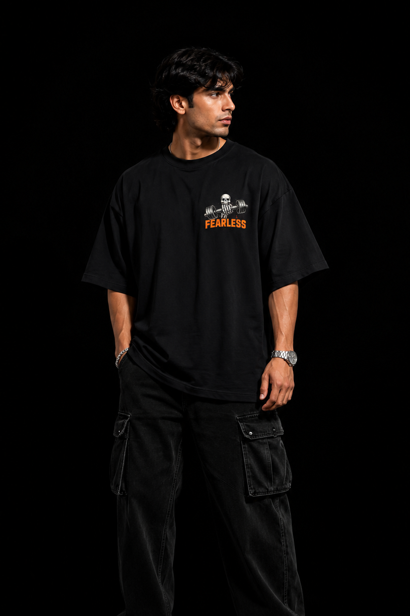 StitchVaults™ Fearless Heavy Lifter Oversized Gym T-Shirt – No Pain No Excuses Edition