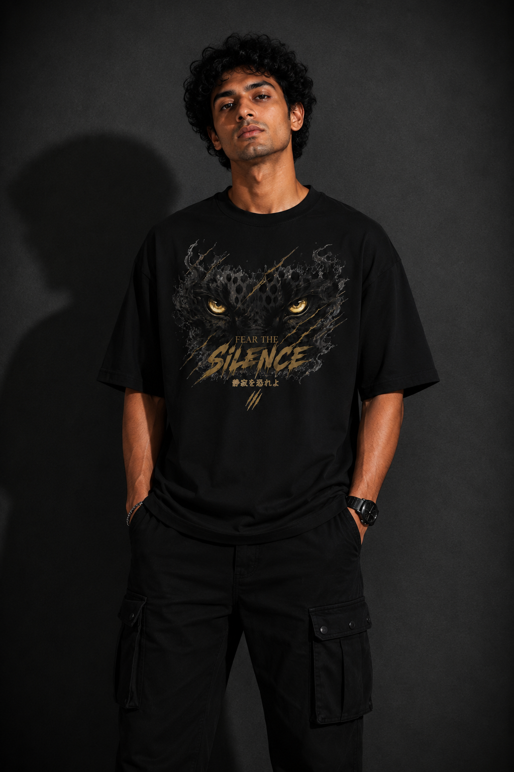 StitchVaults™ Fear The Silence Oversized Panther Graphic T-Shirt for Men