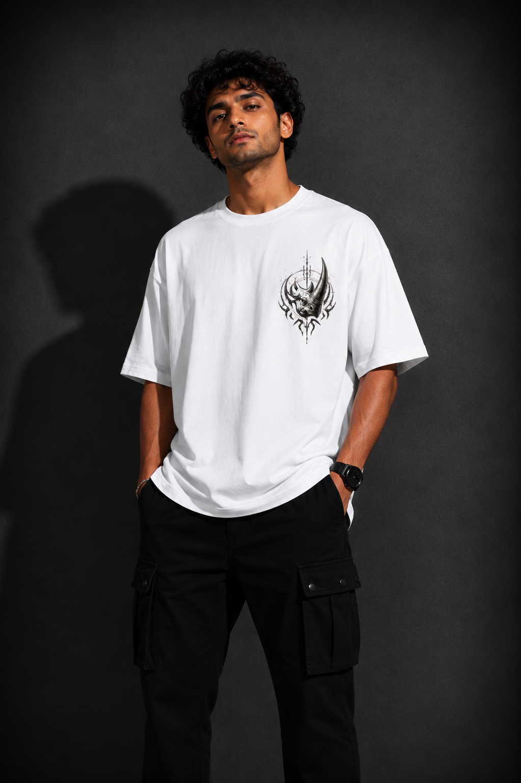 StitchVaults™ No Fear No Brakes Oversized Rhino Graphic T-Shirt