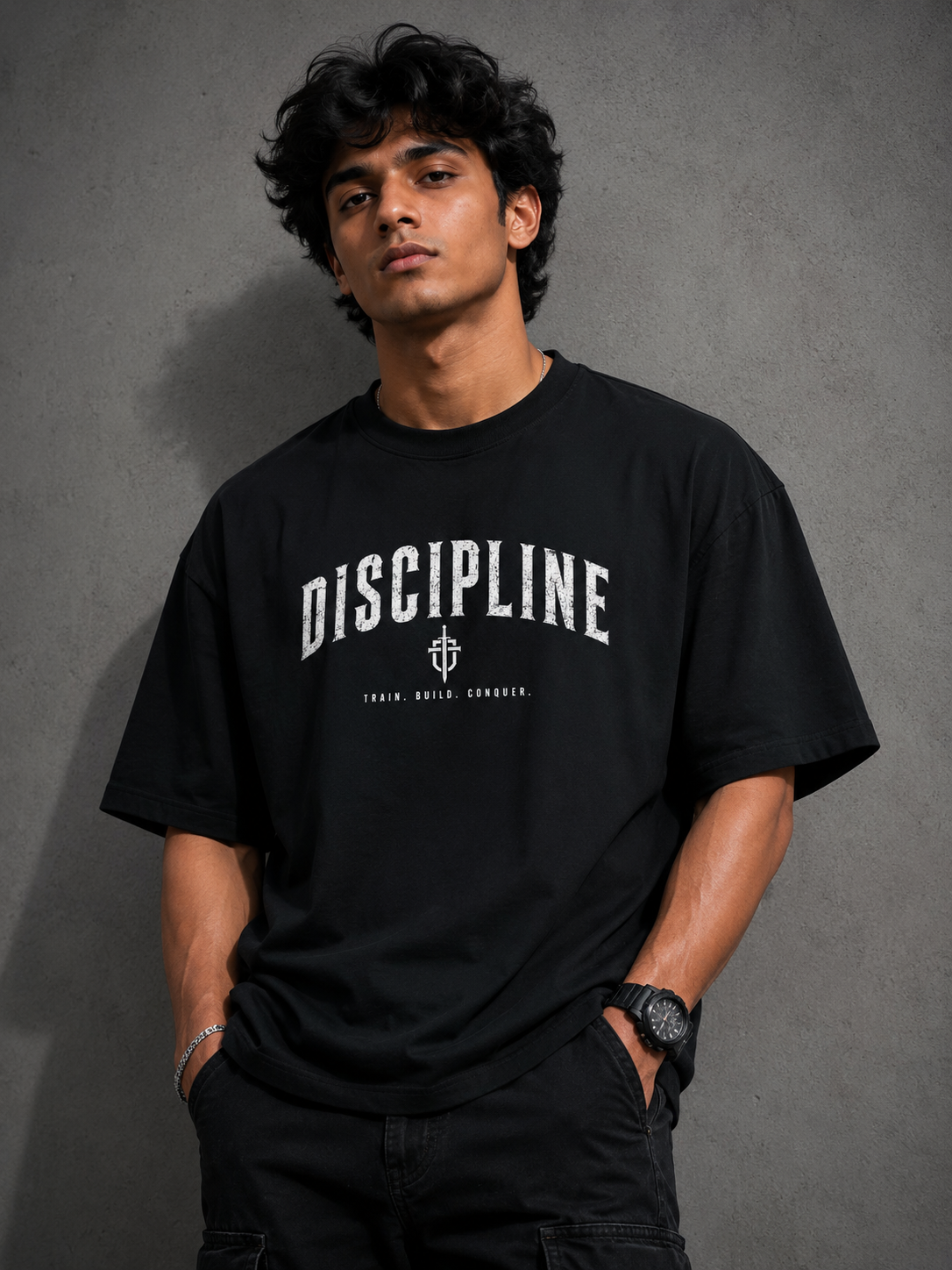StitchVaults™ Discipline Oversized Gym T-Shirt – Train. Build. Conquer.