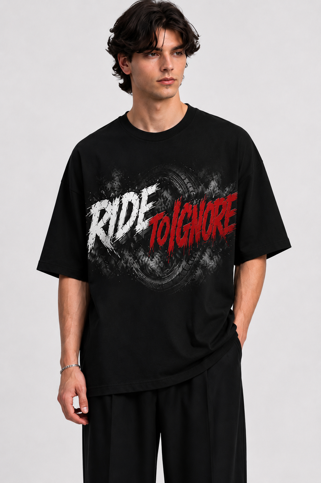 StitchVaults™ Ride To Ignore Oversized Biker Graphic T-Shirt for Men