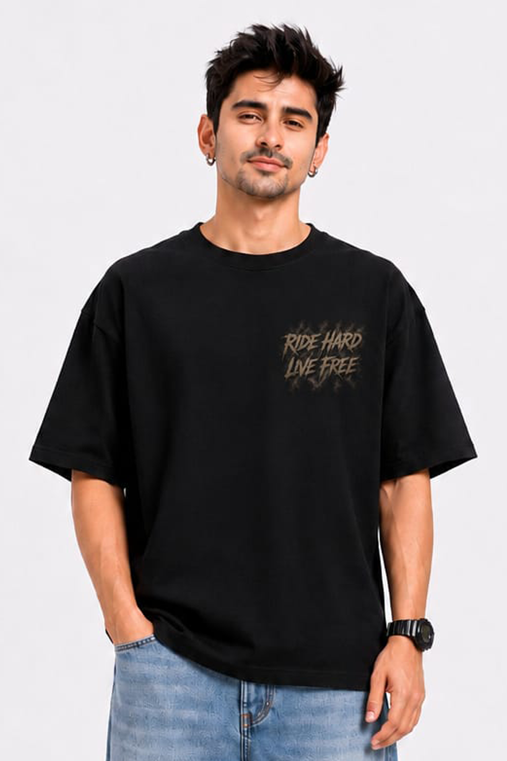 StitchVaults™ Ride Hard Live Free Oversized Biker T-Shirt for Men