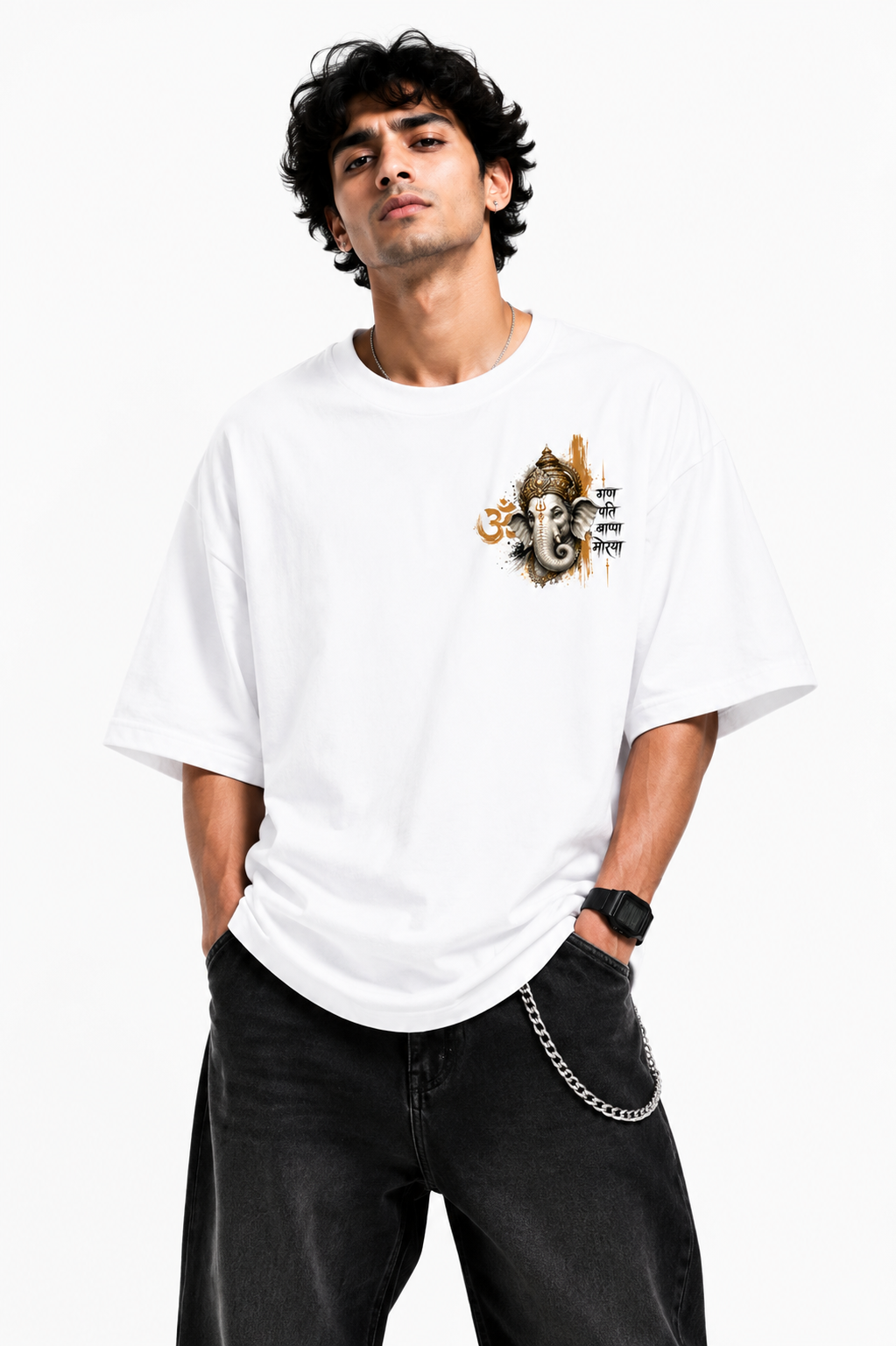 StitchVaults™ Ganpati Bappa Morya Oversized Graphic T-Shirt