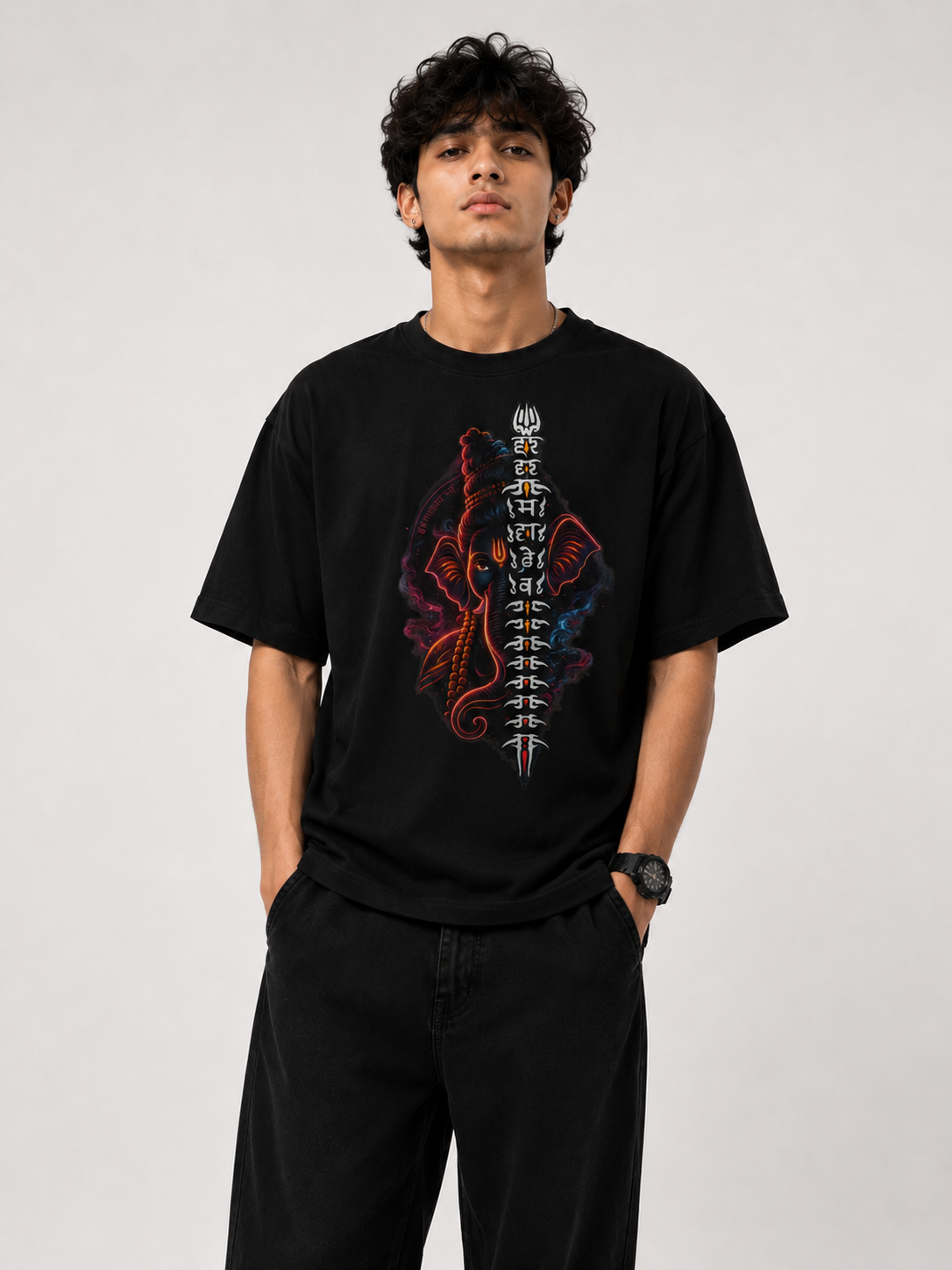 StitchVaults™ Har Har Mahadev Ganesha Oversized Graphic T-Shirt – GANESHA LEGACY™ Collection | Premium Cotton