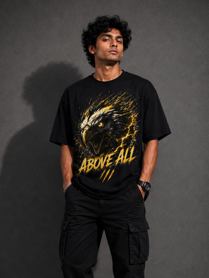 StitchVaults™ Above All Eagle Oversized Graphic T-Shirt – Thunder Edition