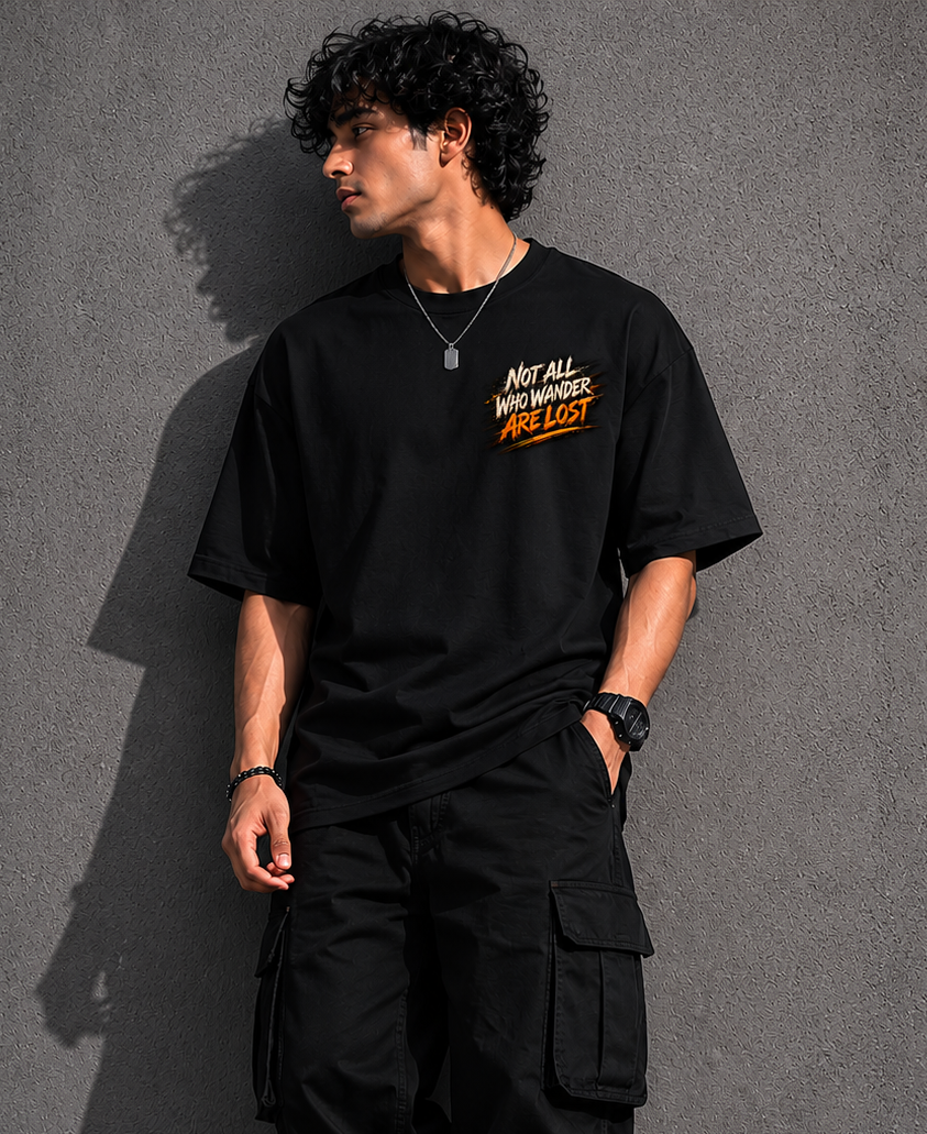 StitchVaults™ Not All Who Wander Are Lost Oversized Biker T-Shirt for Men
