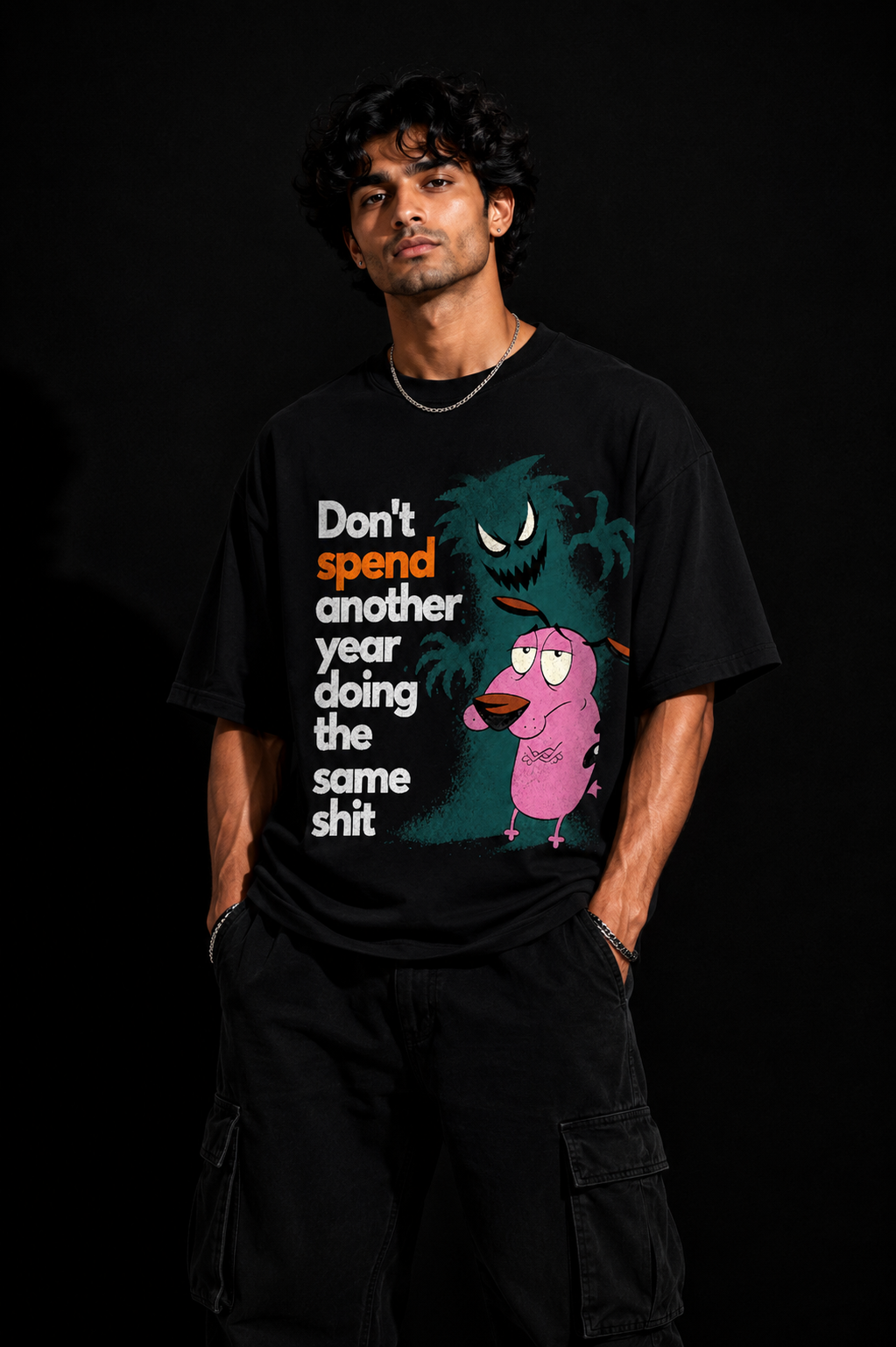 StitchVaults™ Courage the Cowardly Dog Oversized Graphic T-Shirt – Don't Spend Another Year Doing The Same Sh*t