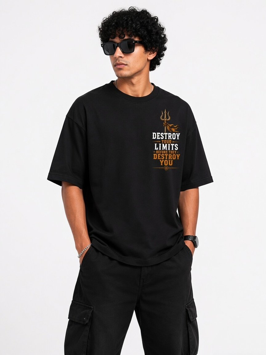 StitchVaults™ Destroy Your Limits Oversized T-Shirt – Lord Shiva Motivation
