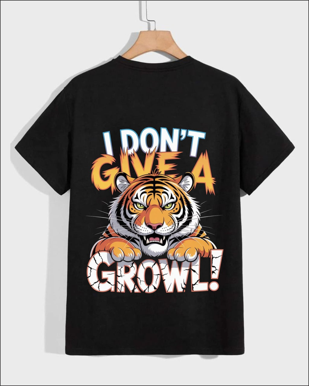 I don’t give a growl tiger graphic t-shirt for men black attitude streetwear tee