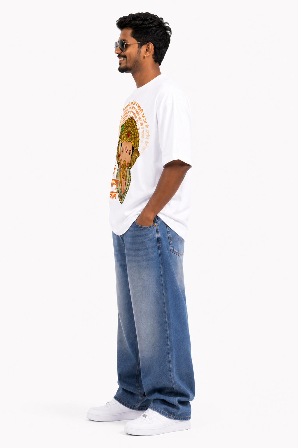 StitchVaults™ Aai Devbappa Aale Divine Mantra Oversized Graphic T-Shirt – GANESHA LEGACY™ Collection | Premium Heavyweight Cotton