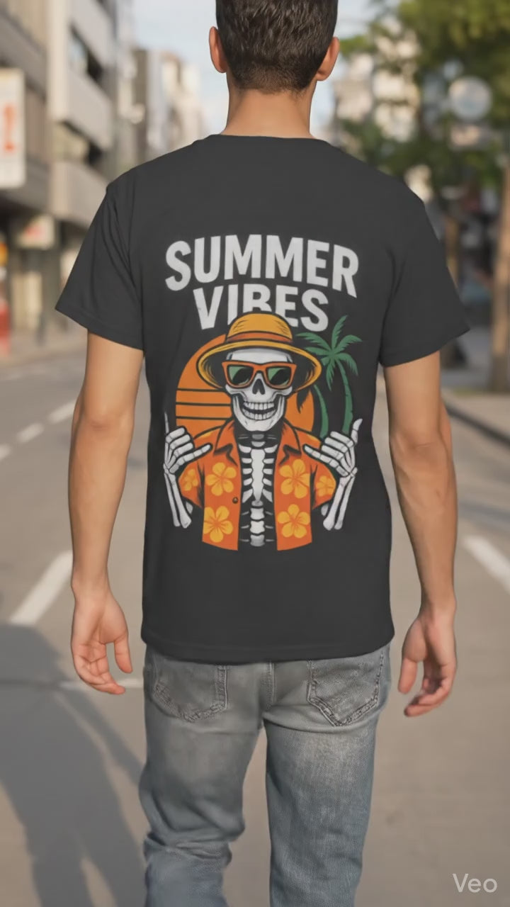 Summer Vibes Skeleton T-Shirt - Funny Skull Beach Graphic Tee for Men & Women by Stitchvaults