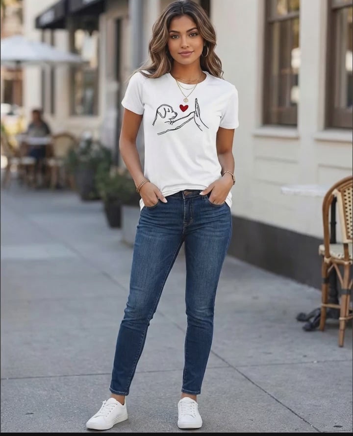 Cute Dog Love Graphic T-Shirt – Minimal Pet Lover Tee for Women