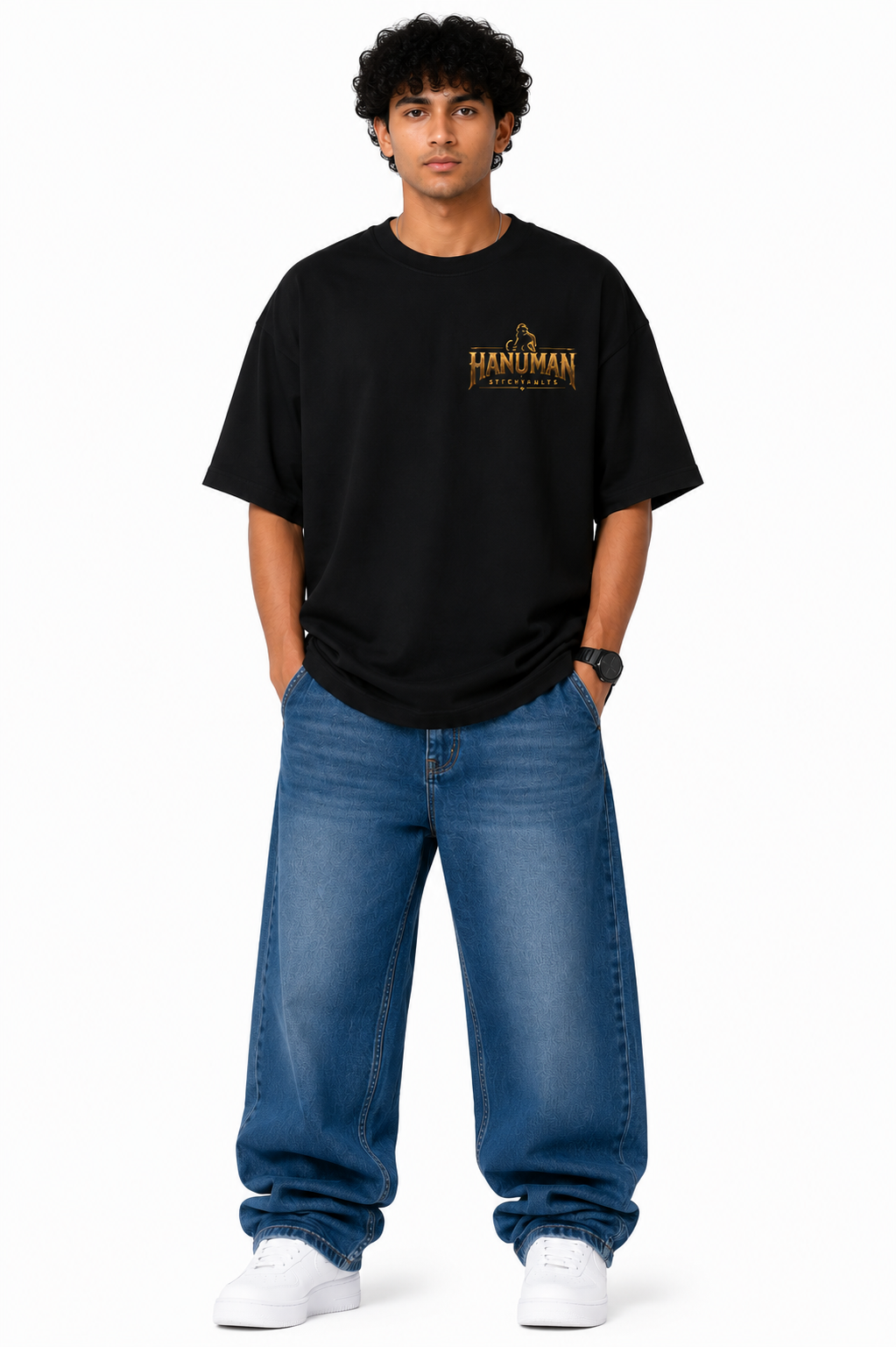 StitchVaults™ Hanuman – My Strength Lies in Devotion Oversized Graphic T-Shirt | HANUMAN LEGACY™ Collection