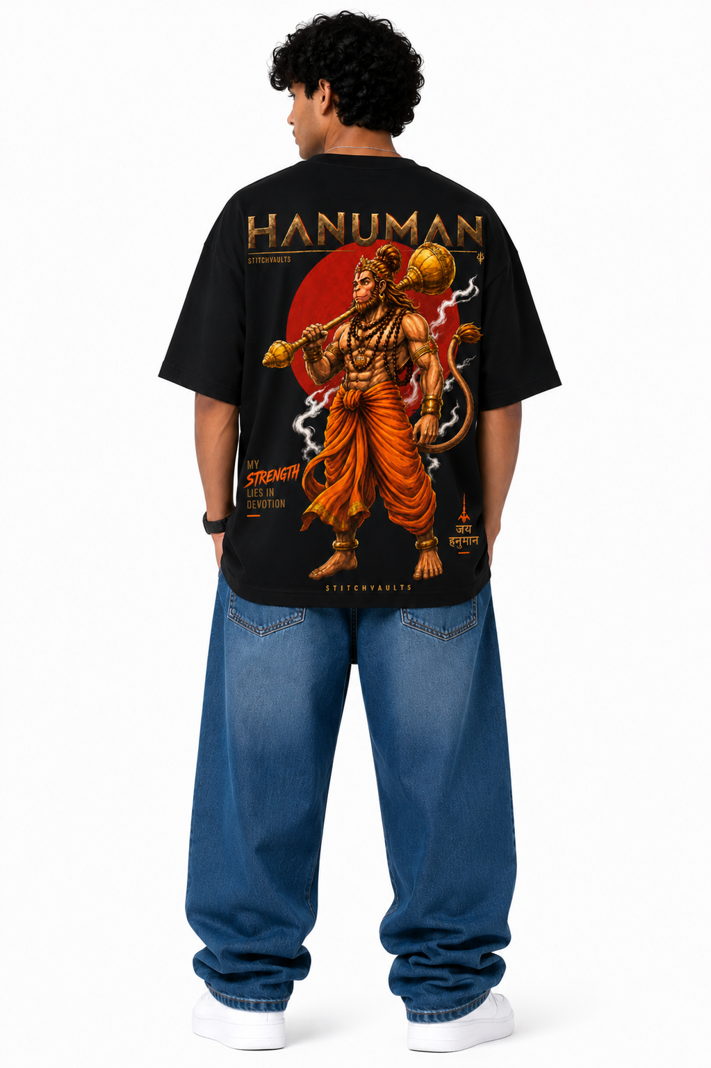 StitchVaults™ Hanuman – My Strength Lies in Devotion Oversized Graphic T-Shirt | HANUMAN LEGACY™ Collection