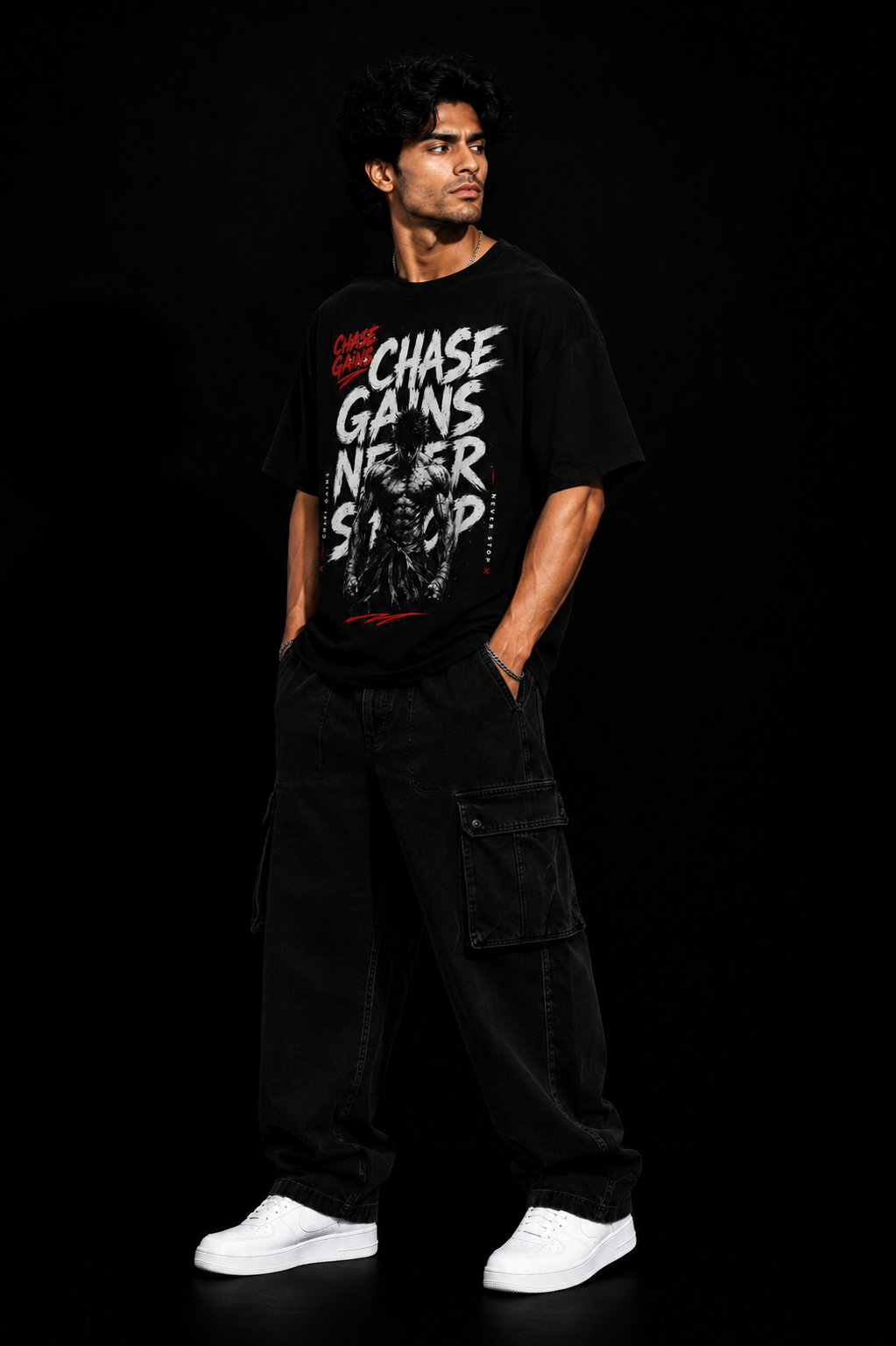 StitchVaults™ Chase Gains Never Stop Oversized Gym T-Shirt for Men