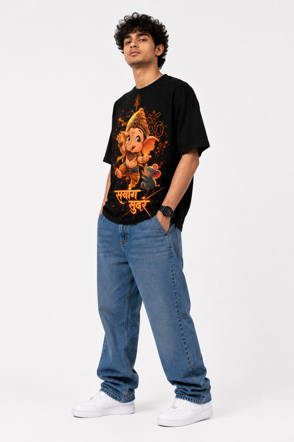 StitchVaults™ Saranga Sundara Baby Ganesha Oversized Graphic T-Shirt – GANESHA LEGACY™ Collection | Premium Cotton
