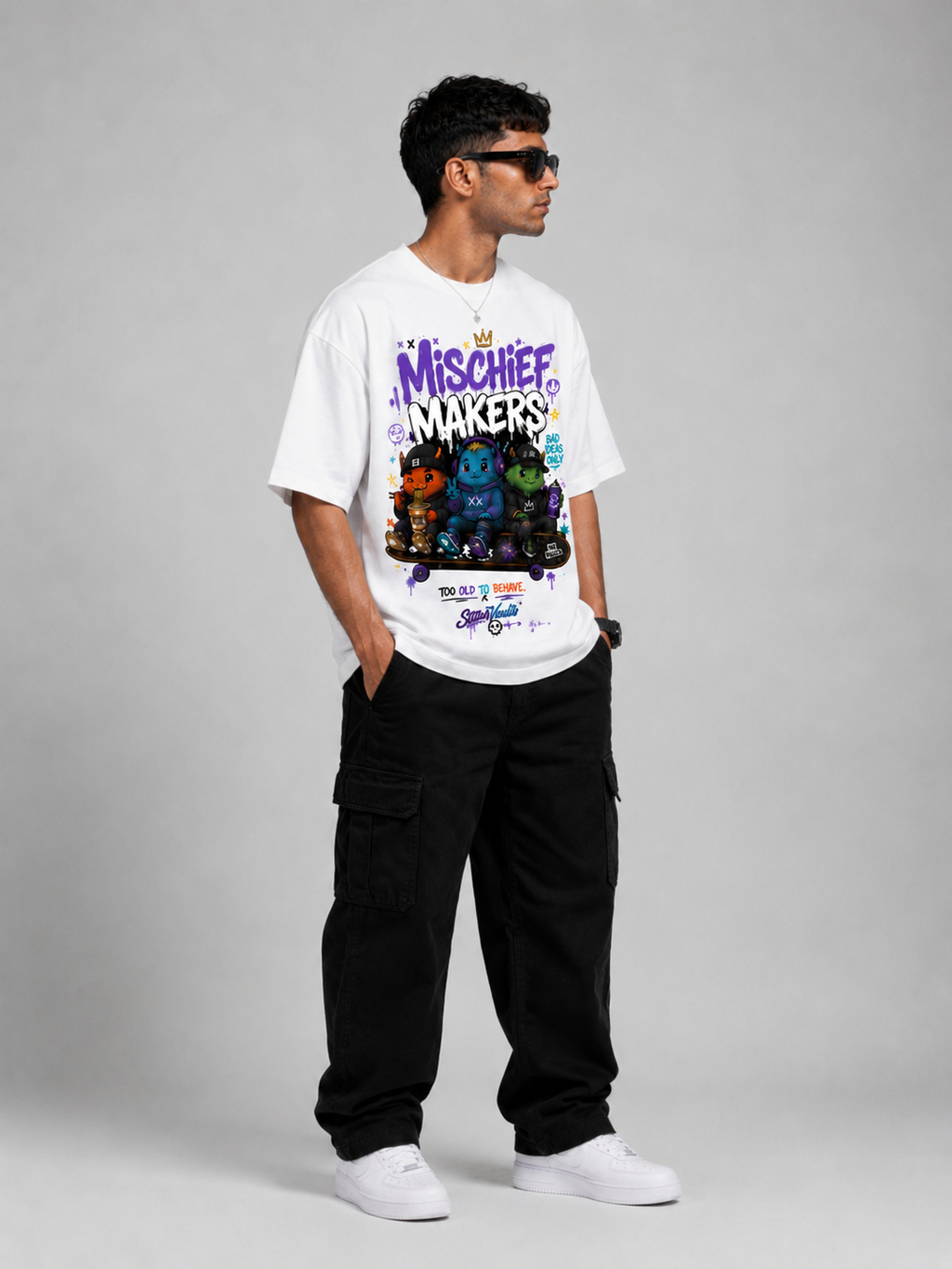 StitchVaults™ Mischief Makers Oversized Graphic T-Shirt – NOSTALGIA™ Collection | Premium Cotton