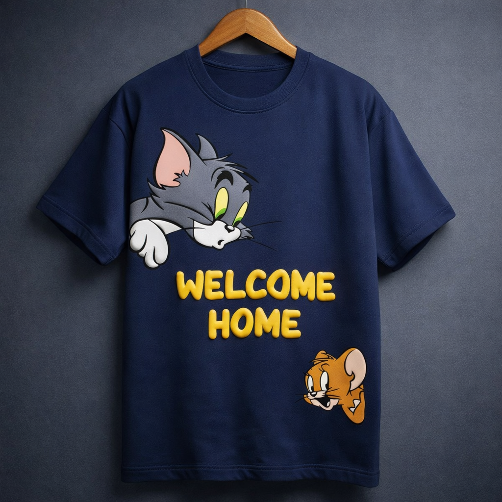 Tom & Jerry "Welcome Home" cartoon graphic t-shirt