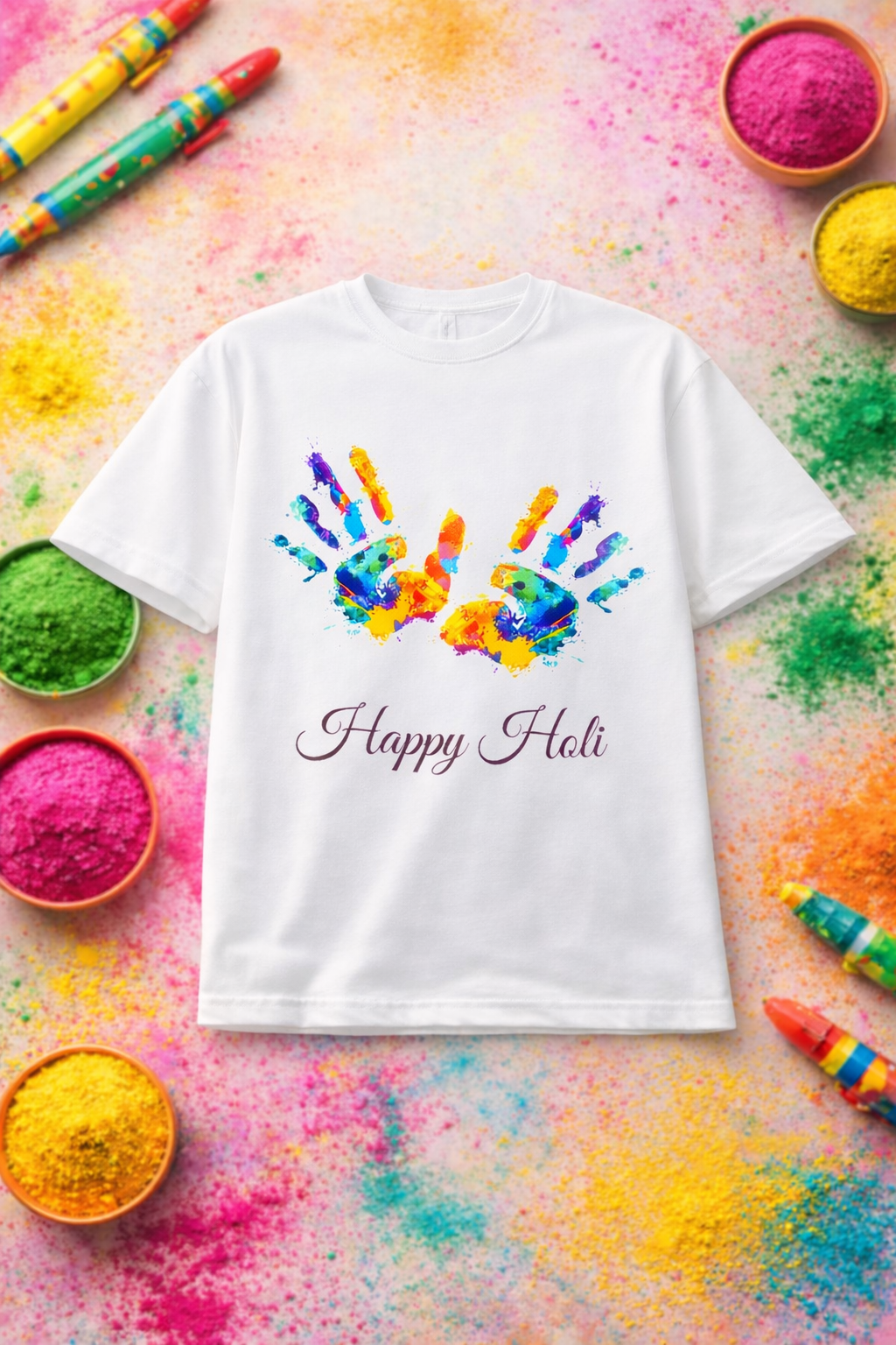 Happy Holi Color Splash Printed White T-Shirt  Premium Festive Edition