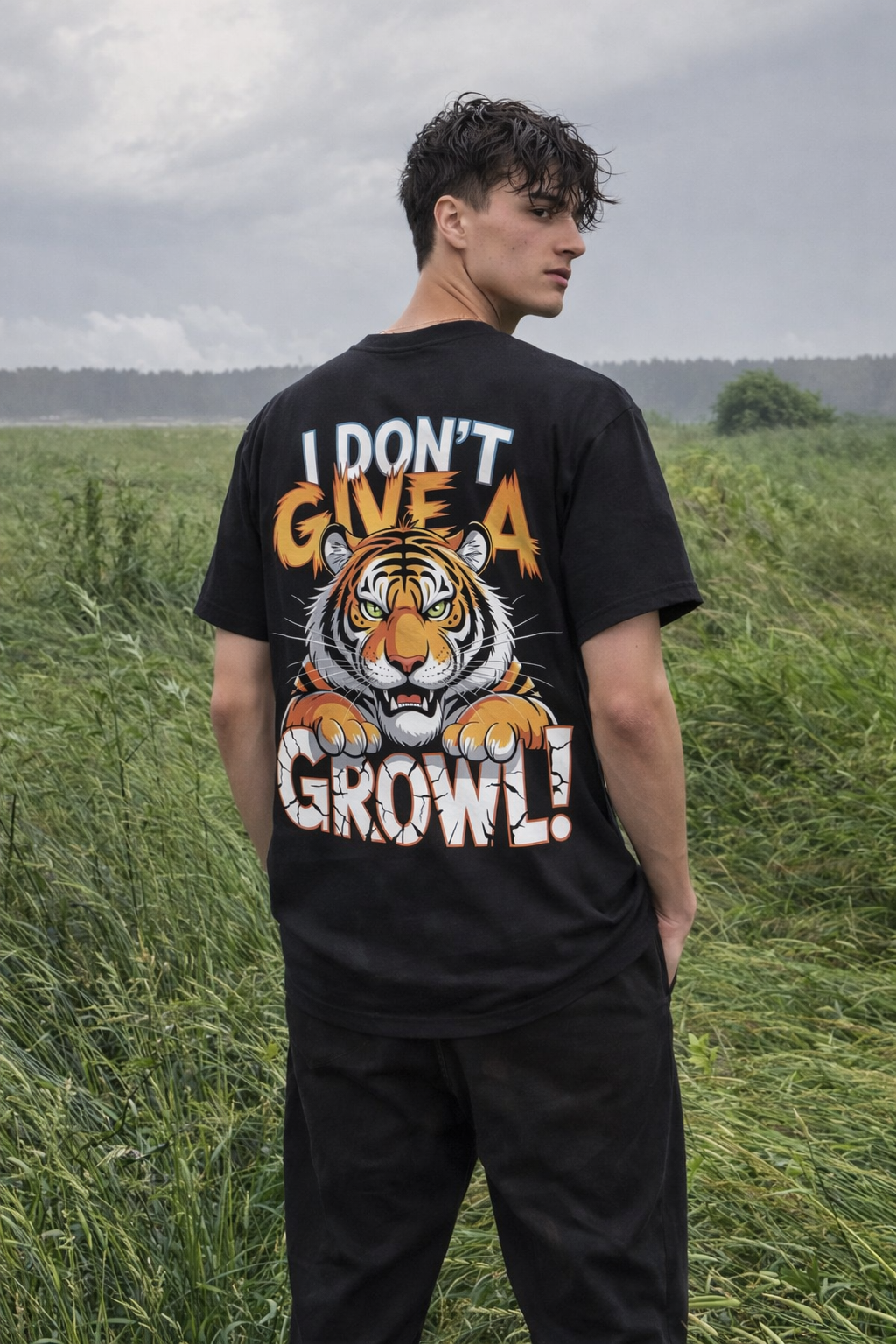 I Don’t Give a Growl Tiger Graphic T-Shirt – Bold Attitude Streetwear Tee for Men
