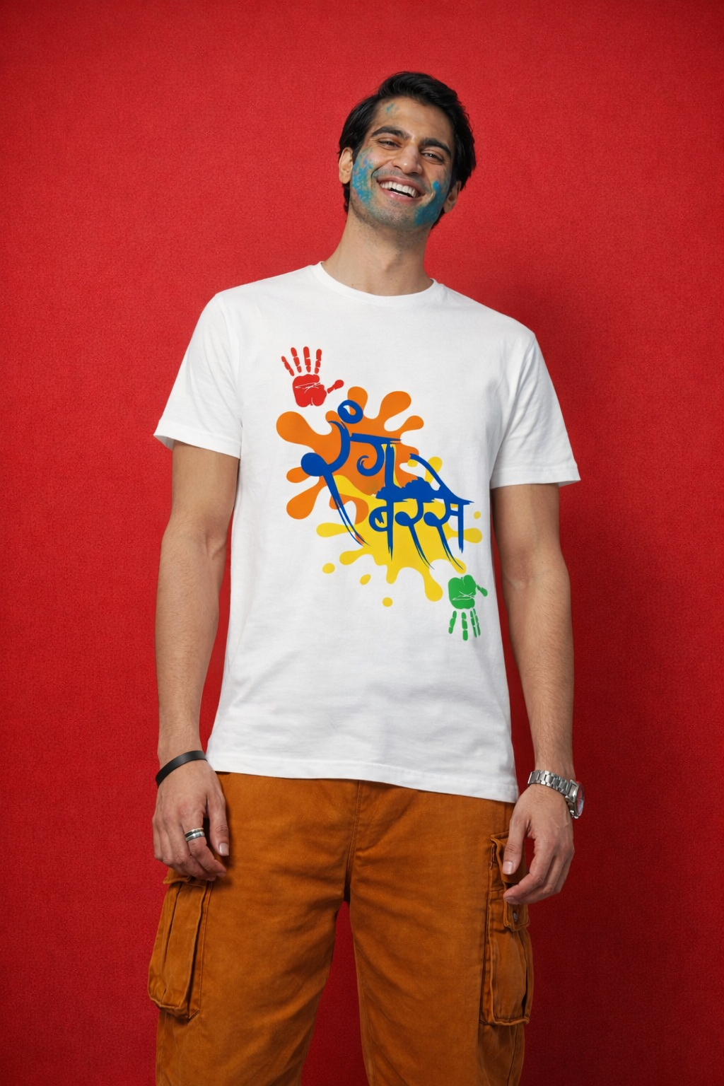 Rang Barse Holi Special Printed White T-Shirt | Premium Cotton Festive Wear