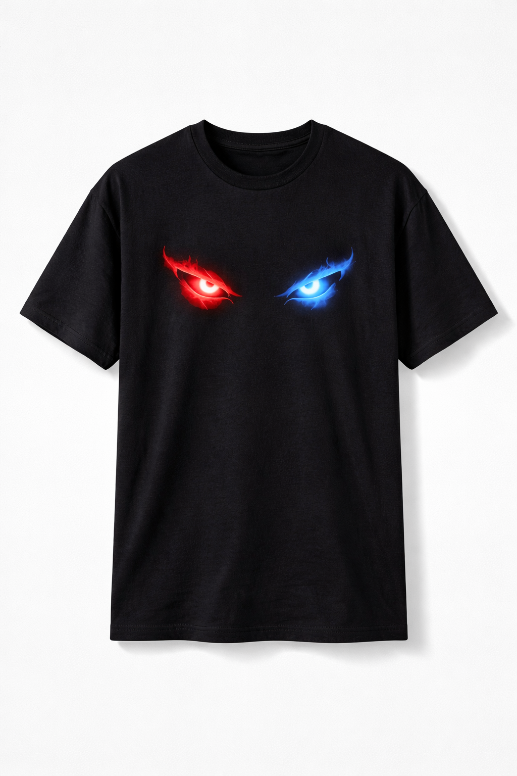 Dual Flame Eyes Graphic T-Shirt – Red Blue Neon Streetwear Tee