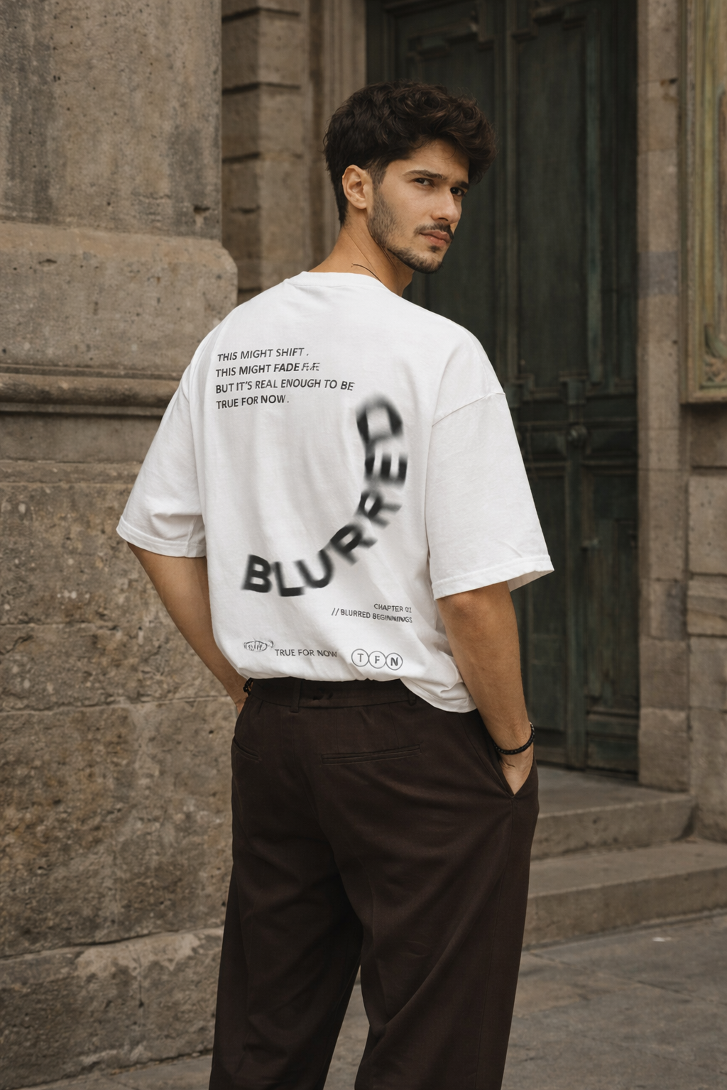 Blurred Reality Graphic T-Shirt – Minimalist Typography Streetwear Tee