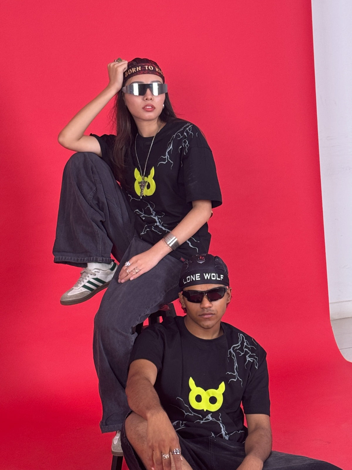 Akoom Black Oversized Unisex T-Shirt | Neon Graphic Streetwear Tee