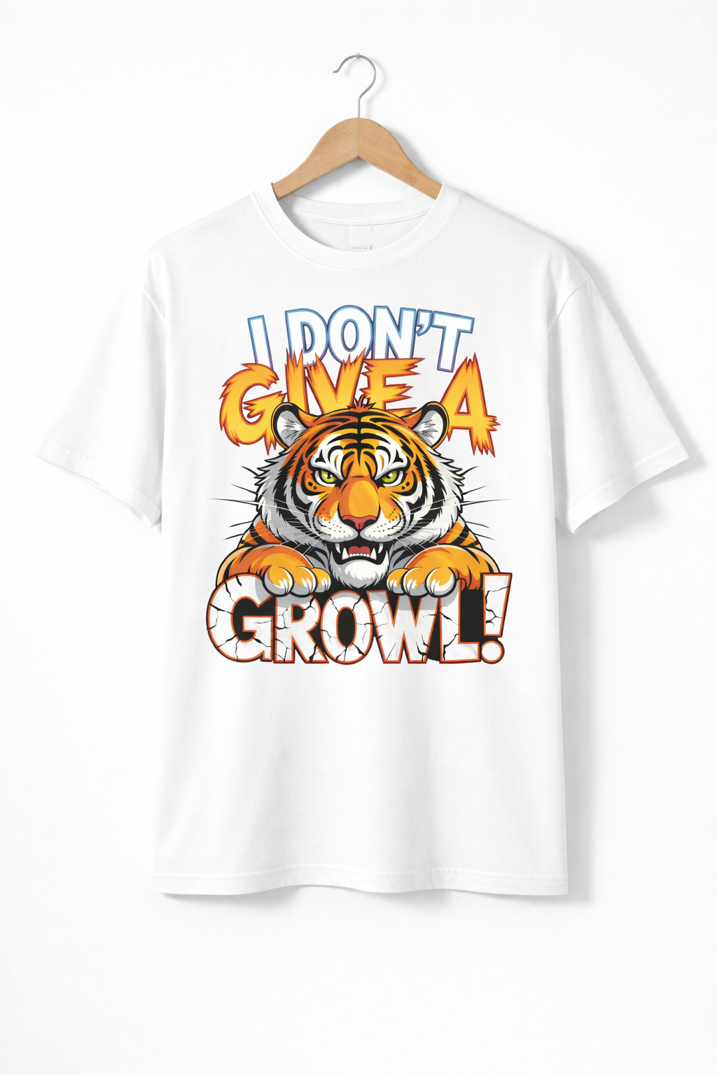 I Don’t Give a Growl Tiger Graphic T-Shirt – Bold Attitude Streetwear Tee for Men