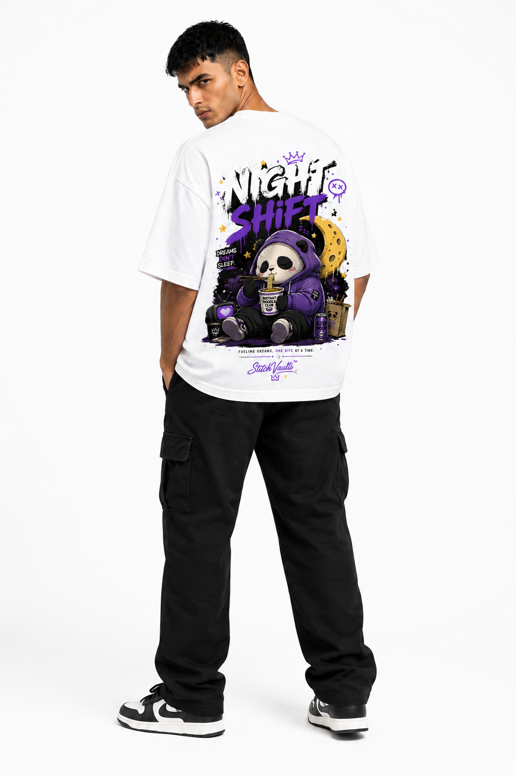 StitchVaults™ Night Shift Oversized Graphic T-Shirt – NOSTALGIA™ Collection | Premium Heavyweight Cotton