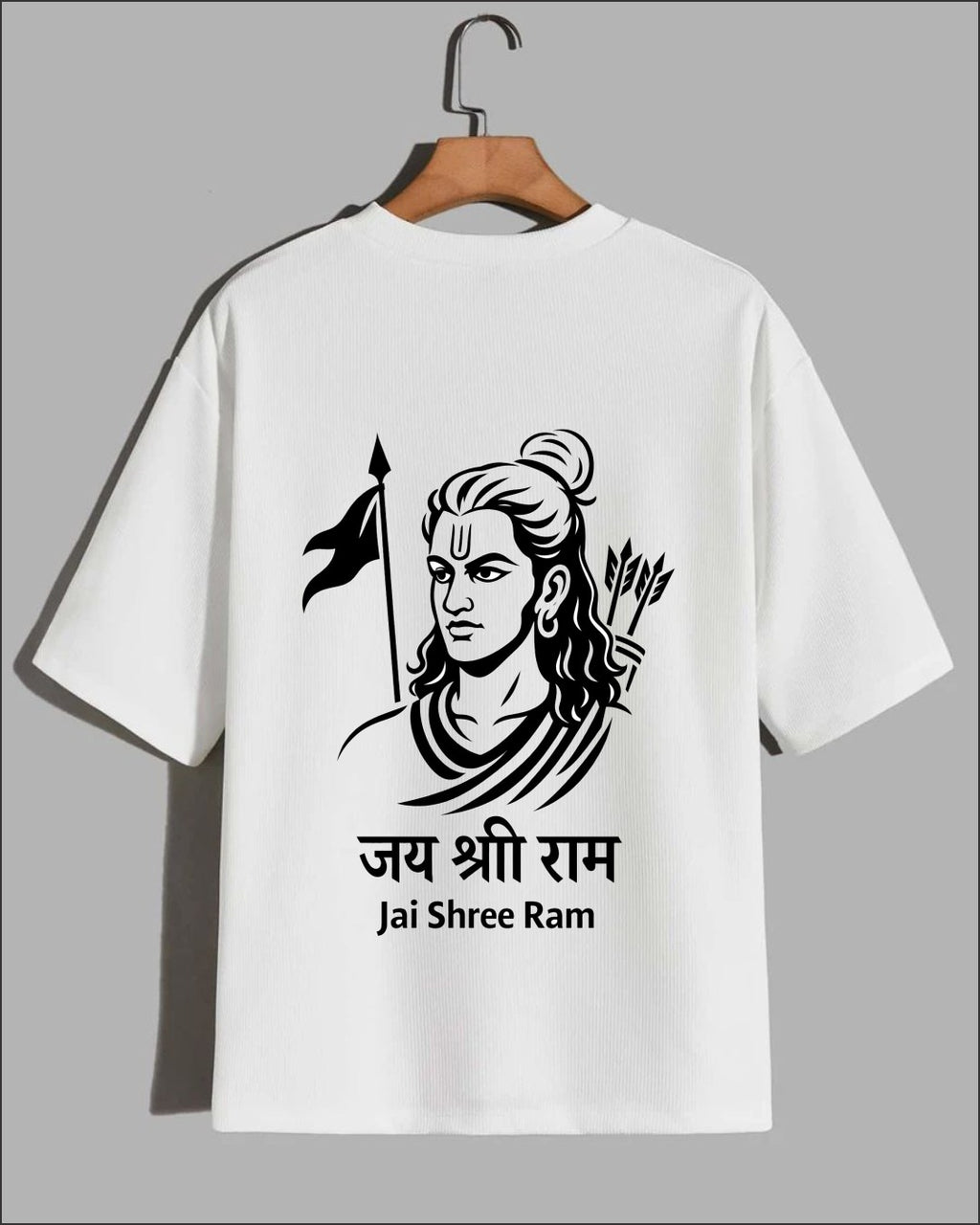Jai Shree Ram Portrait Printed Tee - Premium White Cotton