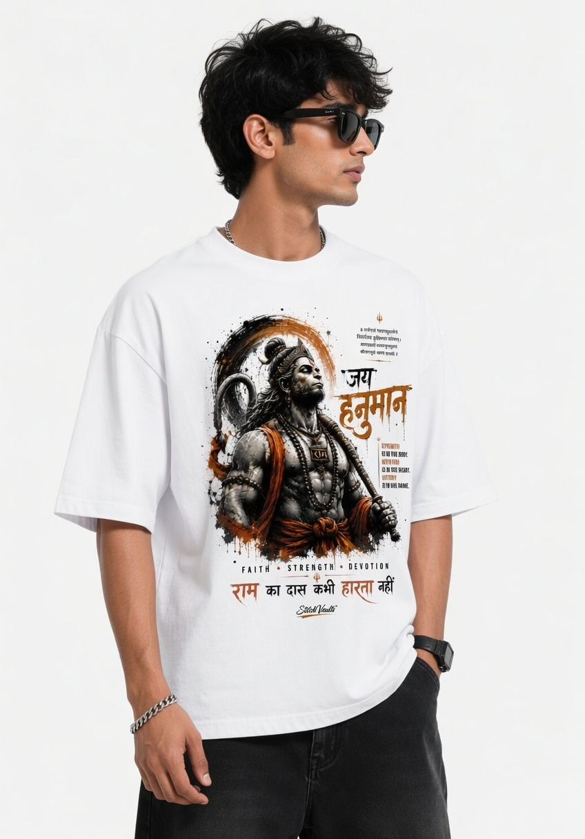 StitchVaults™ Jai Hanuman Oversized Graphic T-Shirt – Faith • Strength • Devotion