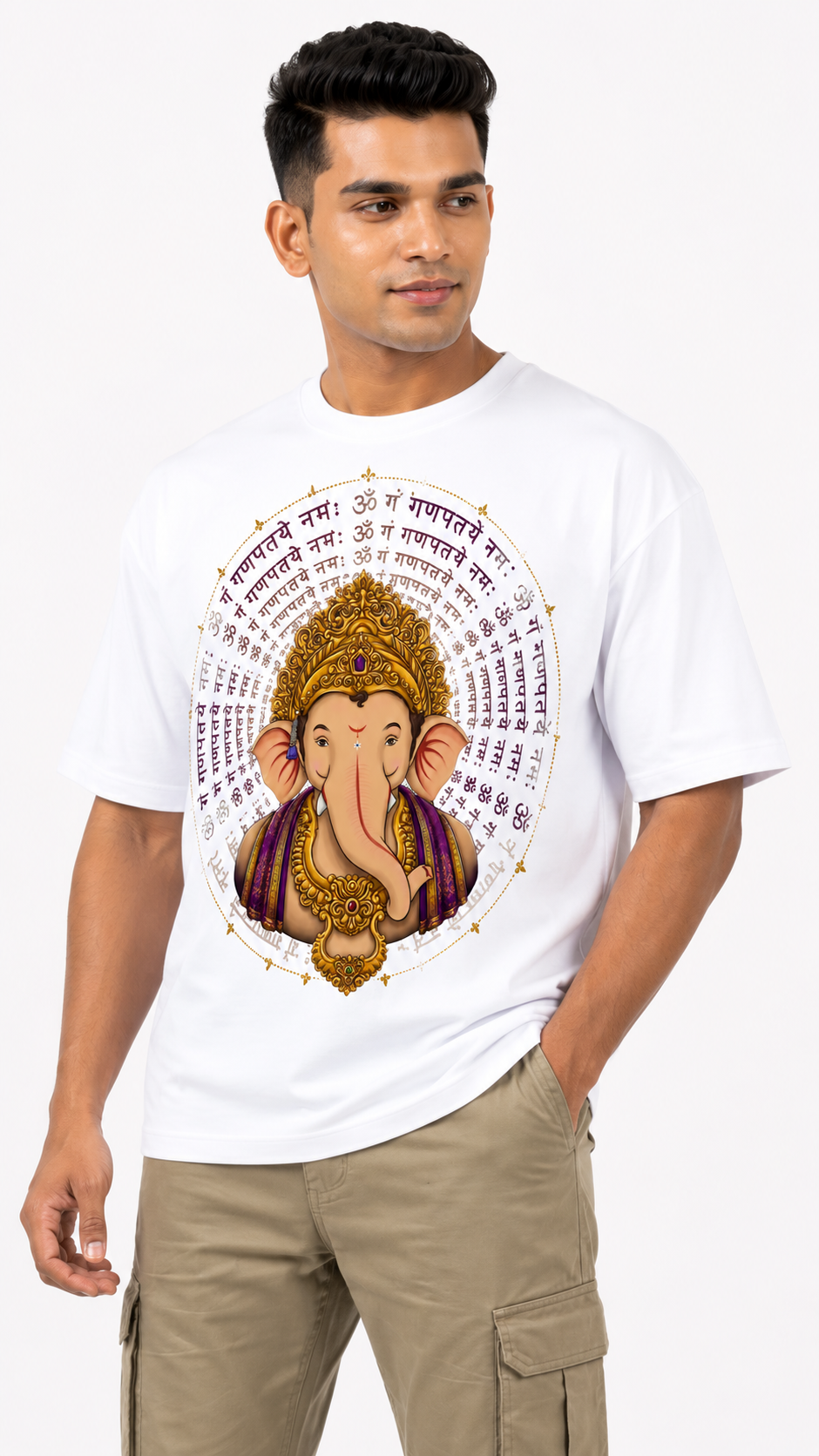 StitchVaults™ Om Gam Ganapataye Namah Oversized Graphic T-Shirt – GANESHA LEGACY™ Collection | Premium Cotton