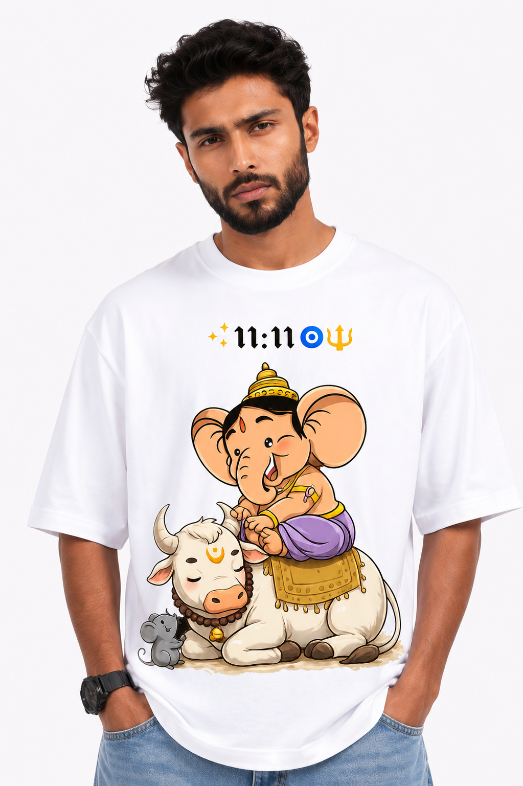 StitchVaults™ 11:11 Blessings Oversized Graphic T-Shirt – GANESHA LEGACY™ Collection | Premium Cotton